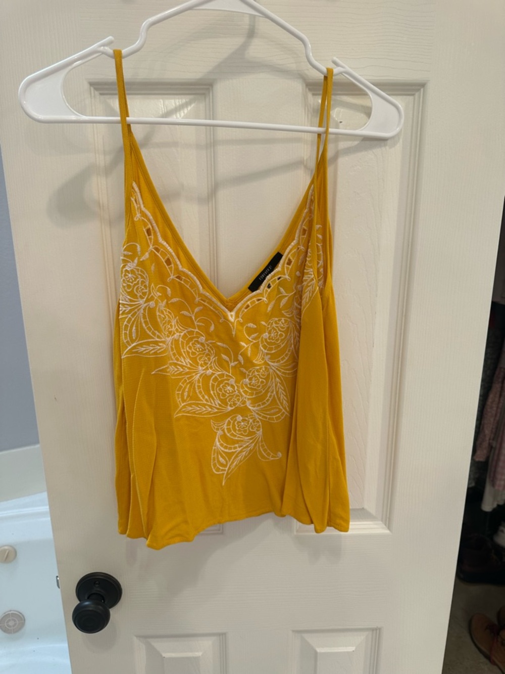 Forever 21 Mustard Yellow Embroidered V-Neck Cami